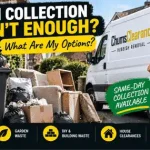 Overflowing wheelie bin with extra rubbish waiting for professional collection