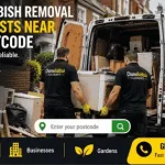 Licensed rubbish removal specialists collecting waste outside a London home