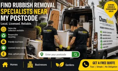 Licensed rubbish removal specialists collecting waste outside a London home