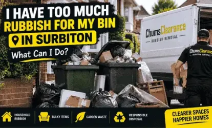 Household rubbish overflowing from bins outside a home in Surbiton
