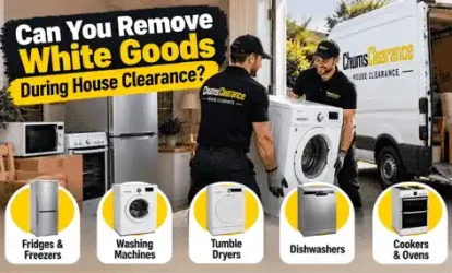 House clearance team removing a washing machine and fridge from a property
