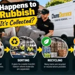 Waste sorting and recycling facility processing household rubbish