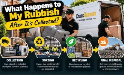 Waste sorting and recycling facility processing household rubbish